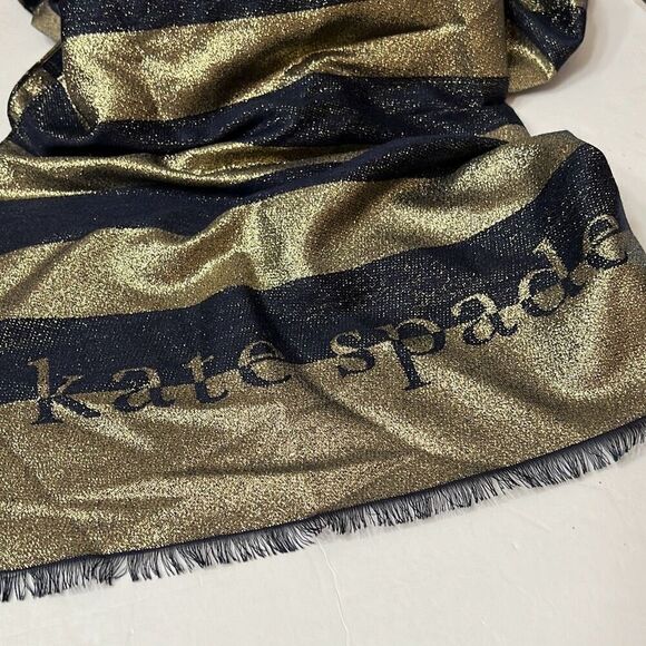 kate spade new york Women's Scarf Logo Awning Stripe Yarn Dye NWT Wool Silk Blue - Picture 10 of 16